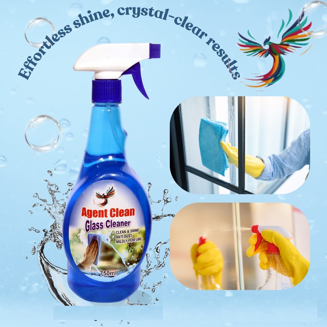 Streak-free glass cleaner for crystal clear shine, fast cleaning, and long-lasting freshness.